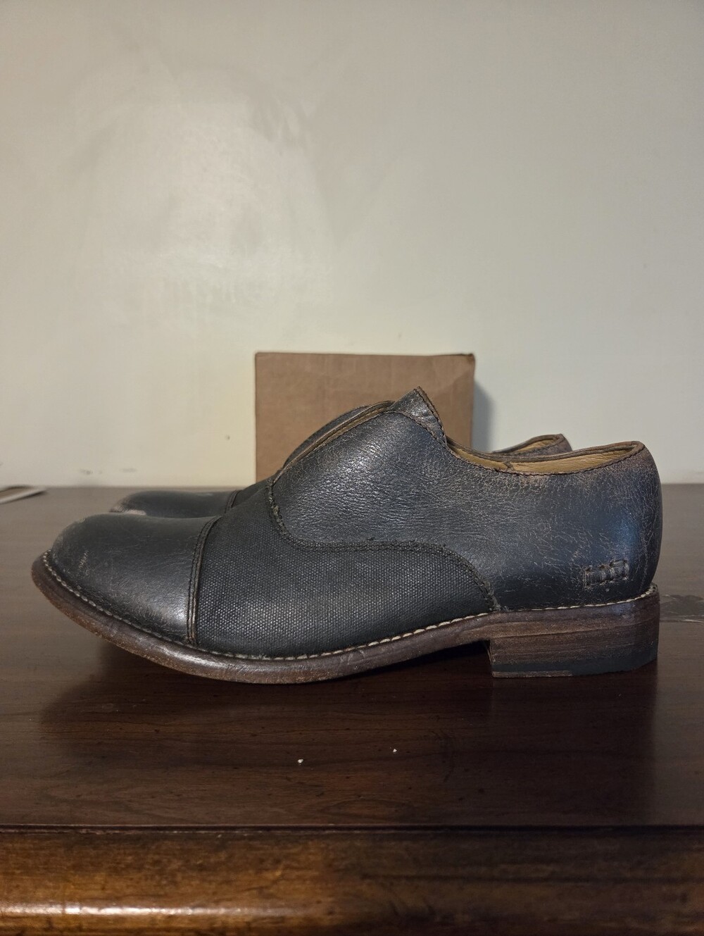 Bed Stu Goodman Gray Canvas Leather Laceless Oxford Cobbler Series Mens 10.5 EUC